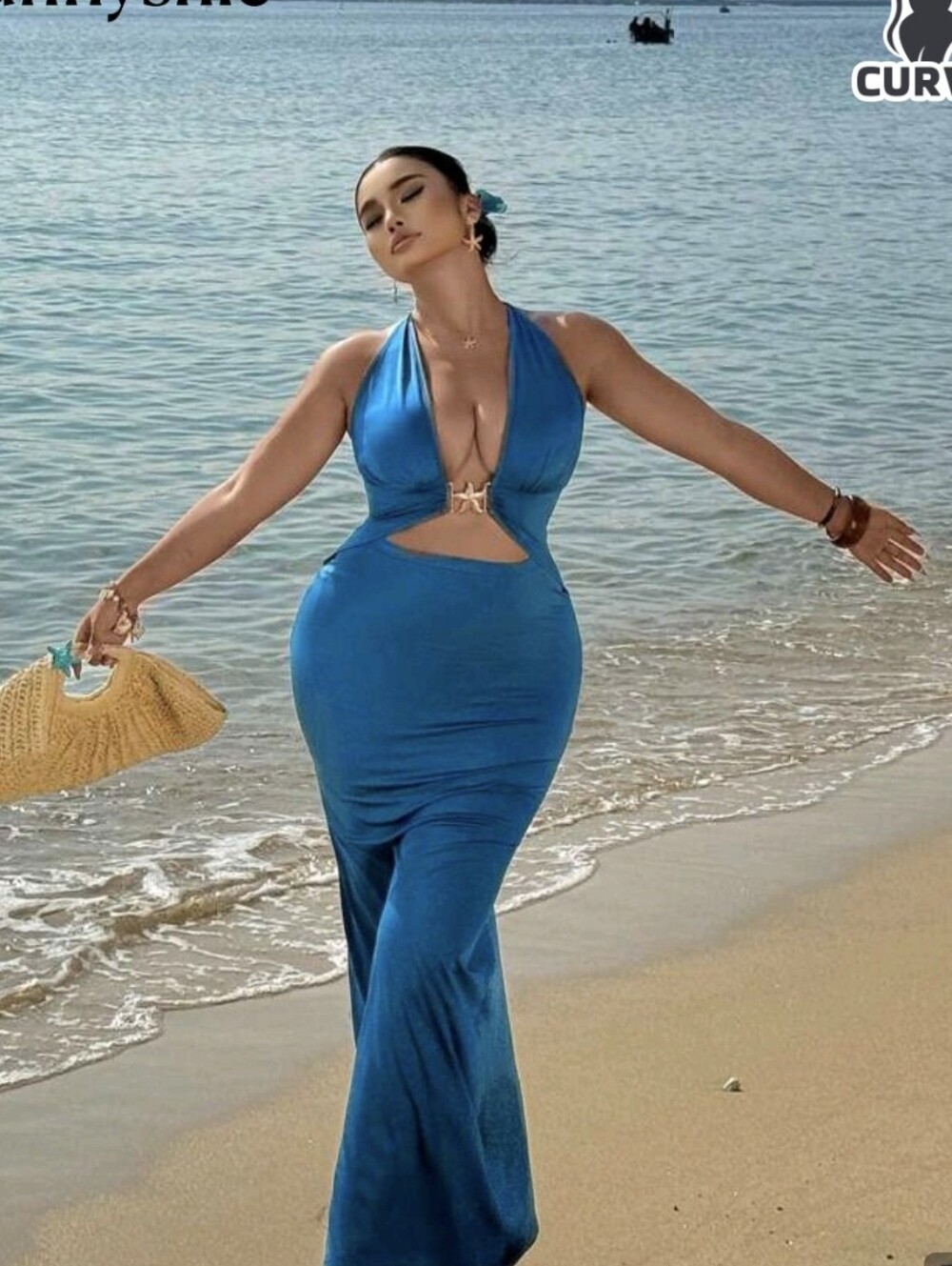 SHEIN Blue Strapless Halter Cutout Maxi Dress